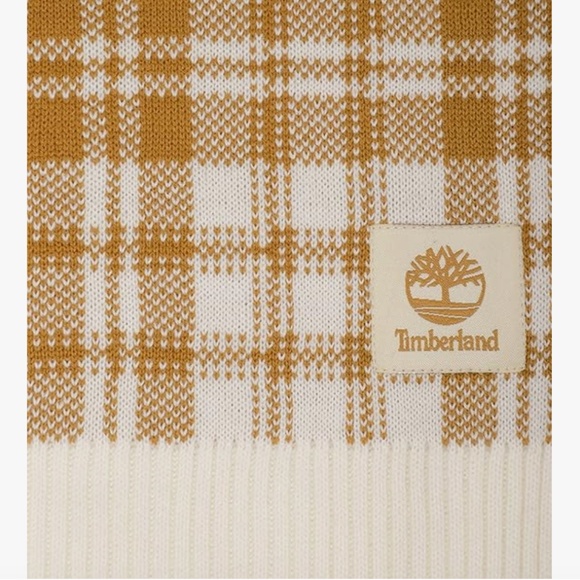 Timberland Plaid Scarf Wheat Tan Cream White One Size Unisex T101808 NEW - Picture 2 of 3